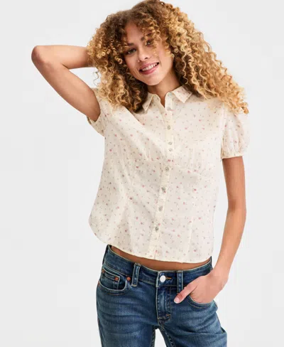 Lucky Brand Women's Cotton Puff-sleeve Button-down Shirt In White