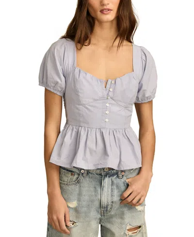 Lucky Brand Women's Cotton Puff-sleeve Peplum Top In Blue Stripe