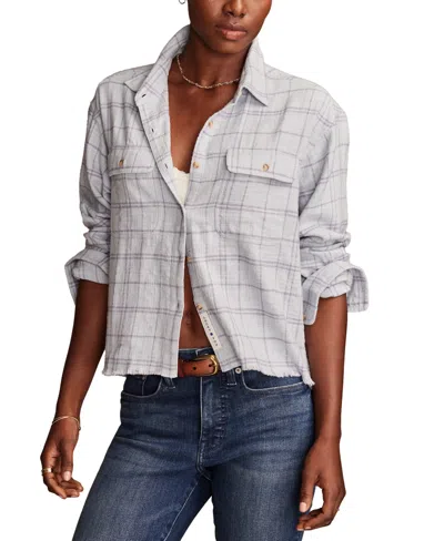 Lucky Brand Women's Cotton Raw-edge Cropped Plaid Shirt In Blue Plaid
