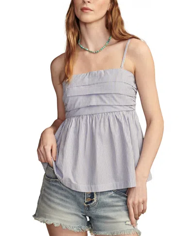 Lucky Brand Women's Cotton Ruched Poplin Tube Top In Blue Stripe