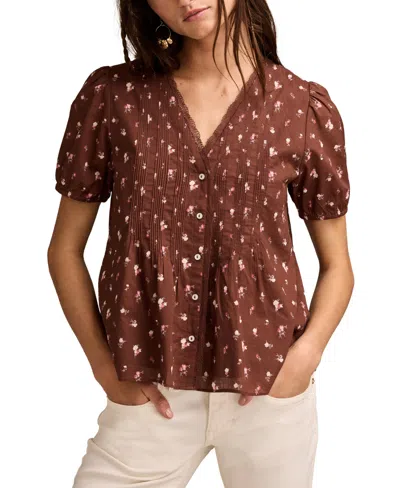 Lucky Brand Women's Cotton Short-sleeve Pintuck Top In Black