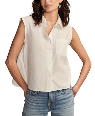 Lucky Brand Women's Cotton Sleeveless Bubble Hem Shirt In Bright White
