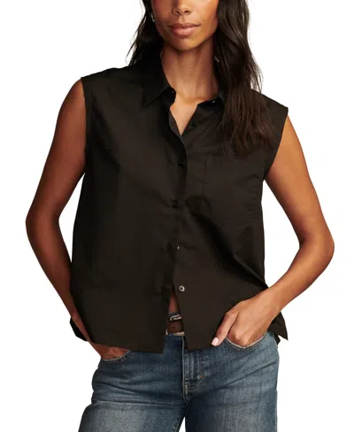 Lucky Brand Women's Cotton Sleeveless Bubble Hem Shirt In Black