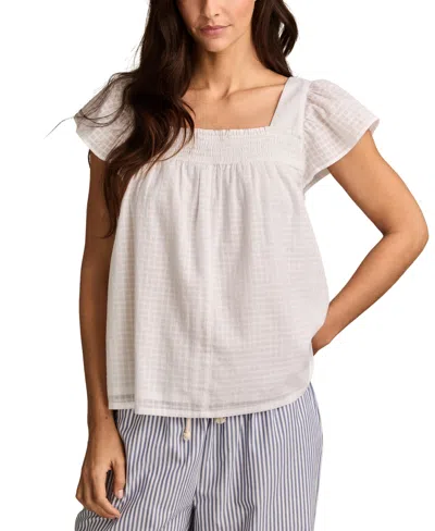 LUCKY BRAND WOMEN'S COTTON SMOCKED SQUARE-NECK PEASANT TOP