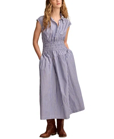 Lucky Brand Women's Cotton Smocked-waist Midi Dress In Blue Stripe