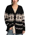 Lucky Brand Women's Cotton Southwest Cocoon Cardigan Sweater In Black