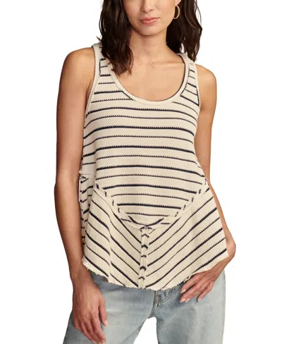 Lucky Brand Women's Cotton Striped Crotchet Tank Top In Neutral