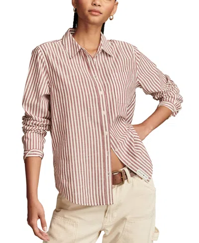 Lucky Brand Cotton The Boyfriend Button-down Shirt In Brown