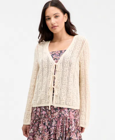 Lucky Brand Women's Cotton Tie-front Long-sleeve Cardigan In Gray