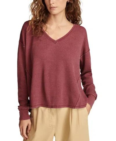 Lucky Brand Waffle Stitch Top In Red Melody