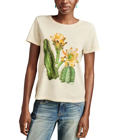Lucky Brand Women's Cotton Watercolor Cactus Classic T-shirt In Cloud Cream