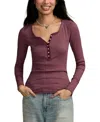 Lucky Brand Women's Crewneck Long-sleeve Rib Henley Top In Brown