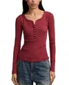 Lucky Brand Women's Crewneck Long-sleeve Rib Henley Top In Red