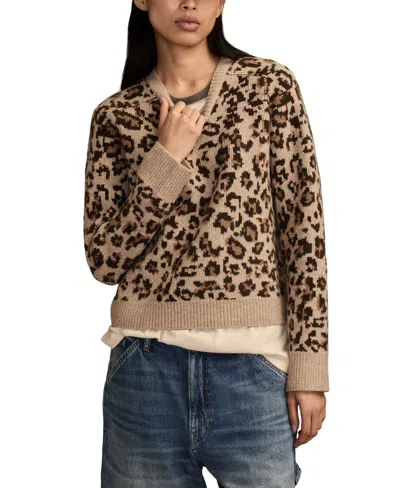 Lucky Brand Cloud Soft Leopard Crewneck Sweater In Brown