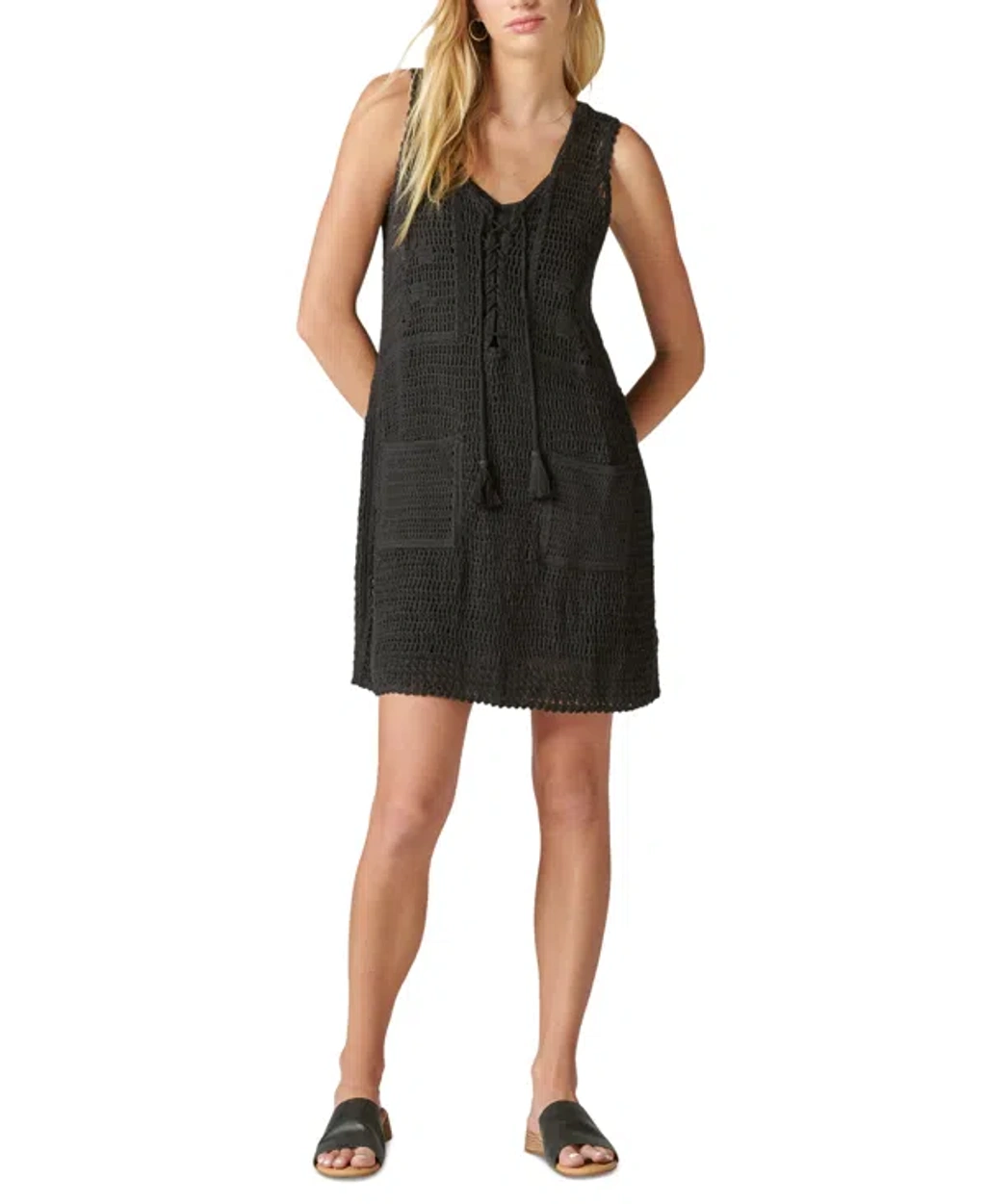 Lucky Brand Women's Crochet Baja Lace-up Tunic Dress In Meteorite | ModeSens