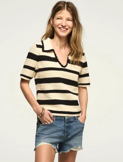 Lucky Brand Women's Crochet Striped Polo Sweater In White