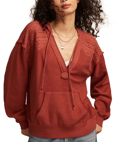 Lucky Brand Women's Crochet Trim Baja Hoodie In Brown