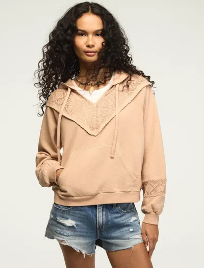Lucky Brand Women's Crochet Yoke Fleece Hoodie In Brown