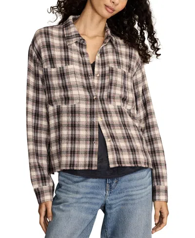 Lucky Brand Women's Cropped Plaid Drapey Long-sleeve Shirt In Multi
