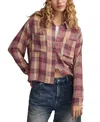 Lucky Brand Women's Cropped Plaid Drapey Long-sleeve Shirt In Pink