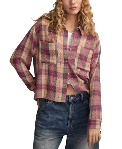 Lucky Brand Women's Cropped Plaid Drapey Long-sleeve Shirt In Pink