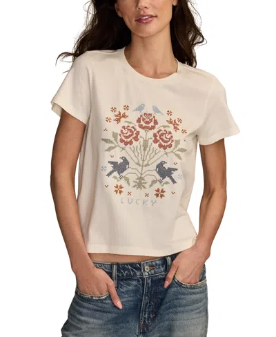 Lucky Brand Women's Cross Stitch Floral Crewneck T-shirt In Neutral
