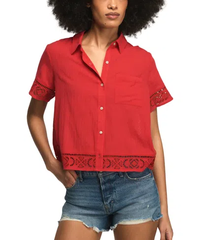 Lucky Brand Women's Cutwork Camp Collar Shirt In Red