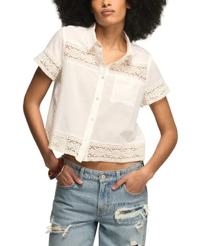 Lucky Brand Women's Cutwork Collared Camp Shirt In White