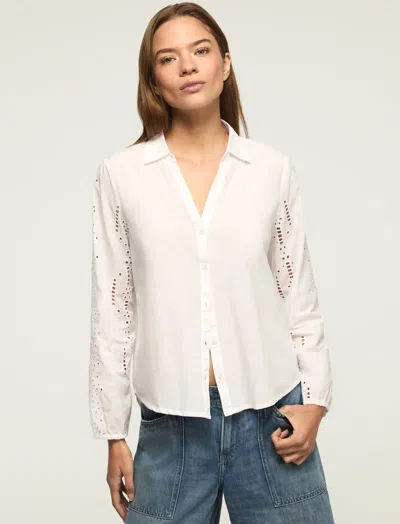 Lucky Brand Women's Cutwork Long Sleeve Button Down In White