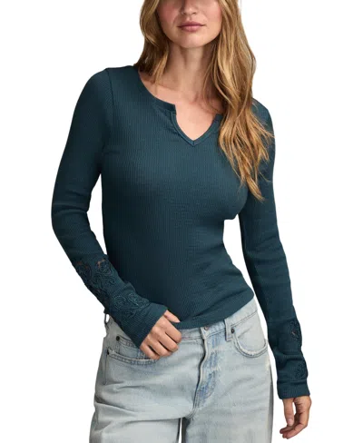 Lucky Brand Women's Cutwork Notch Neck Top In Blue