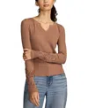 Lucky Brand Cutwork Detail Cotton Rib Top In Brown