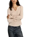 Lucky Brand Cutwork Detail Cotton Rib Top In Neutral