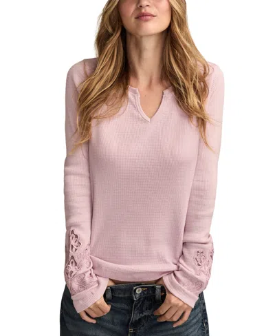 Lucky Brand Cutwork Detail Cotton Rib Top In Pink