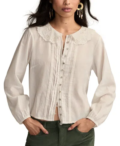 Lucky Brand Women's Cutwork Peter Pan Collar Top In White