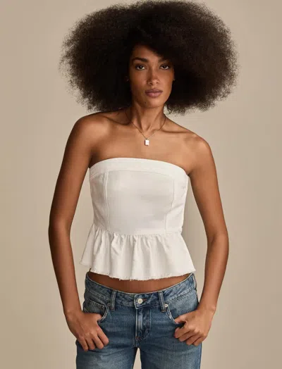Lucky Brand Women's Denim Strapless Peplum Top In White