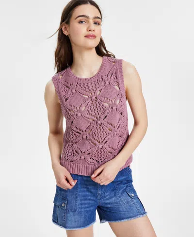 Lucky Brand Women's Diamond Crochet Cotton Sweater Vest In Pink