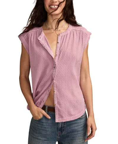 Lucky Brand Women's Dolman Ruffle Button Down Top In Purple