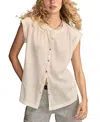 Lucky Brand Women's Dolman Ruffle Button Down Top In White
