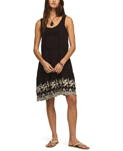 Lucky Brand Women's Easy Lace Trim Embroidered Sleeveless Mini Dress In Black