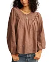 Lucky Brand Easy Smocked Yoke Top In Deep Taupe