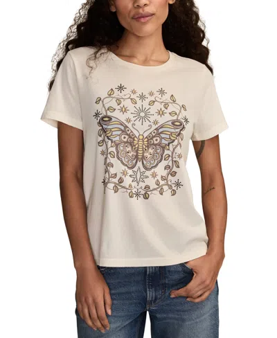 Lucky Brand Stud Embellished Butterfly Cotton Graphic T-shirt In White