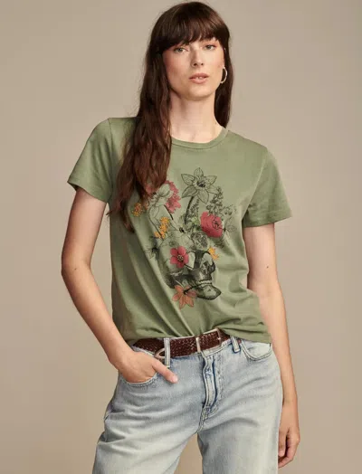 Lucky Brand Women's Embellished Floral Skull Classic Crew In Green