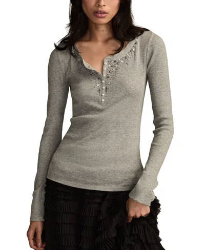 Lucky Brand Beaded Henley In Gray