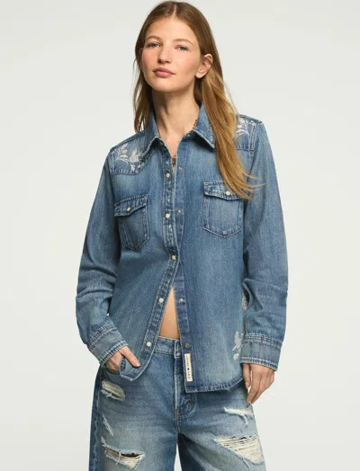 Lucky Brand Women's Denim Cross Stitch Shirt In Blue