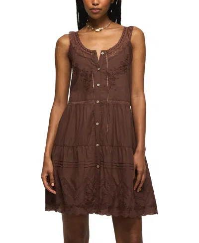 Lucky Brand Women's Embroidered Drop Waist Mini Dress In Brown