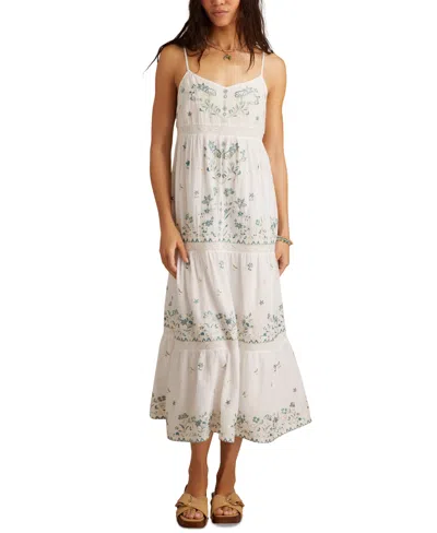 Lucky Brand Women's Embroidered Floral Sleeveless Maxi Dress In White