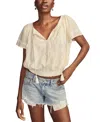 Lucky Brand Women's Embroidered Flutter-sleeve Top In Luminary Green