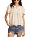 Lucky Brand Vertical Lace Trim Top In Whisper White