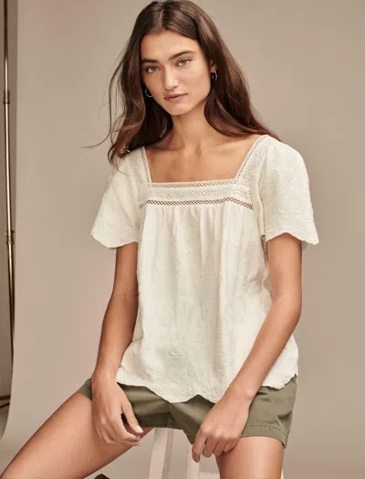 Lucky Brand Women's Embroidered Flutter Sleeve Top In White