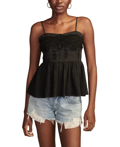 Lucky Brand Women's Embroidered Henley Tank Top In Meteorite